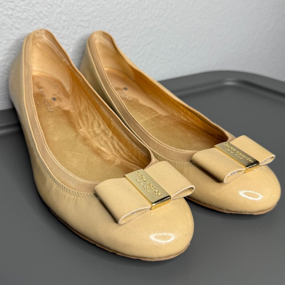 kate spade Beige Patent Leather Bow Ballet Flats